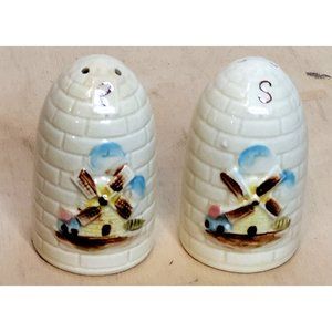 Vintage Windmill Salt Pepper Shakers Japan Set of 2 Ceramic